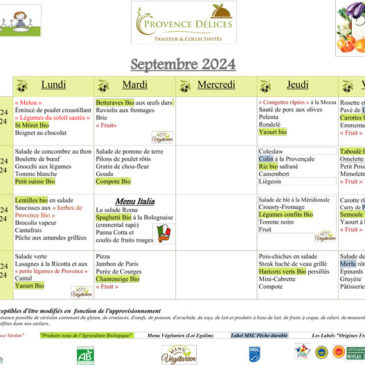 Menu de la cantine – Octobre