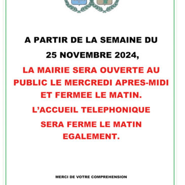 Mairie – Modification horaires