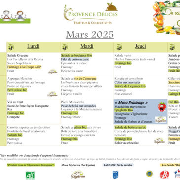 Menu de la cantine – Mars